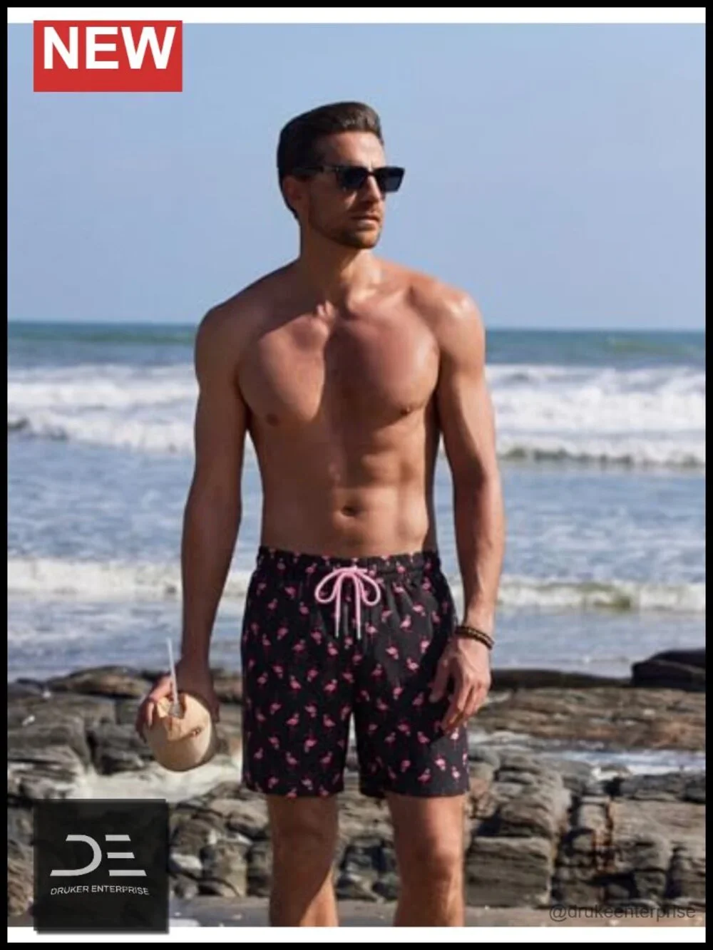 Mens Swim Trunks with Compression Liner Quick Dry 7 Inch Beach Short with